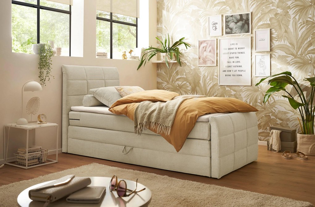 XXXLutz BOXSPRINGOVÁ POSTEĽ, 100/200 cm, krémová MID.YOU - Online Only spálne - 002220045101