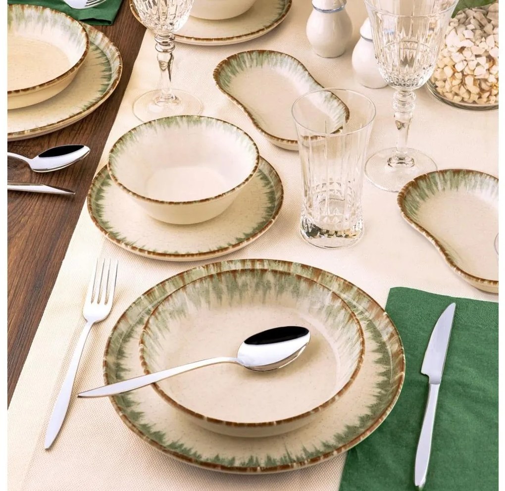 27-dielna jedálenská súprava, béžovo-hnedá, porcelán