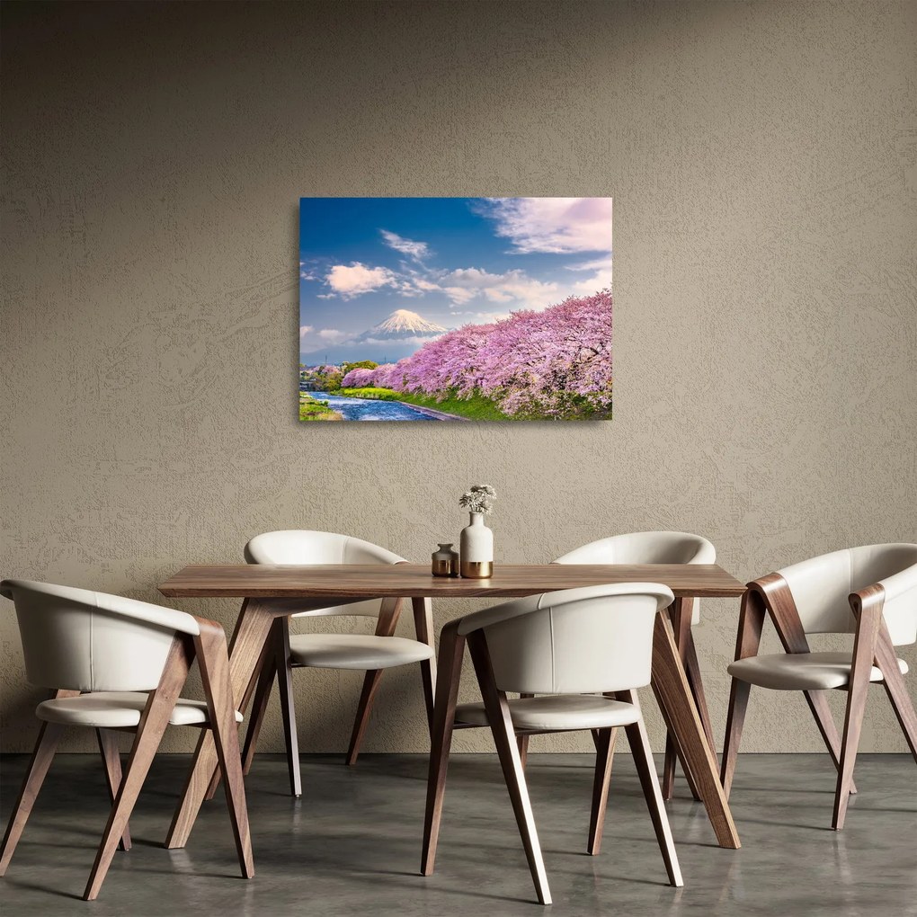 Sklenený obraz - Japonská jarná krajina (70x50 cm)