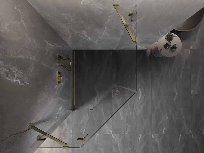 Mexen Lunar, päťuholníkový sprchový kút s ľavým sklonom 90 x 100 cm, 8mm číre sklo, zlatý profil, 831-090L-100P-50-00-L