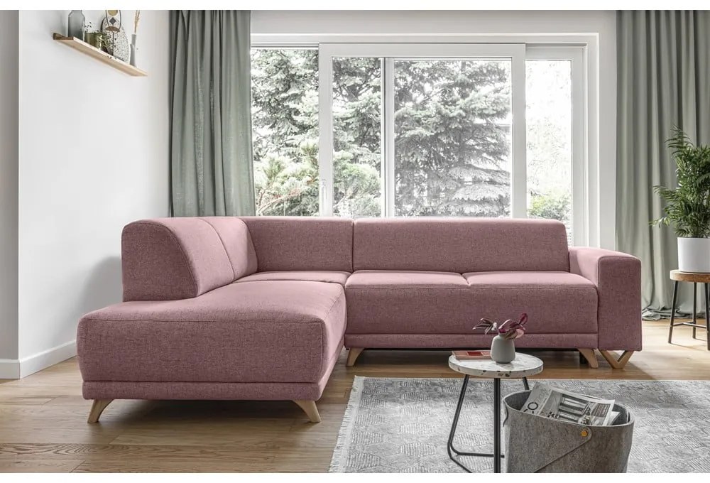 Ružová rozkladacia/s úložným priestorom rohová pohovka (ľavý roh/do L) Classy Sophie – Miuform