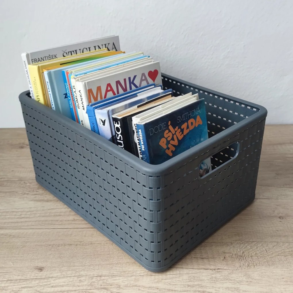 Rotho Plastový košík COUNTRY, rovný, antracit (18l - 37x28x19)