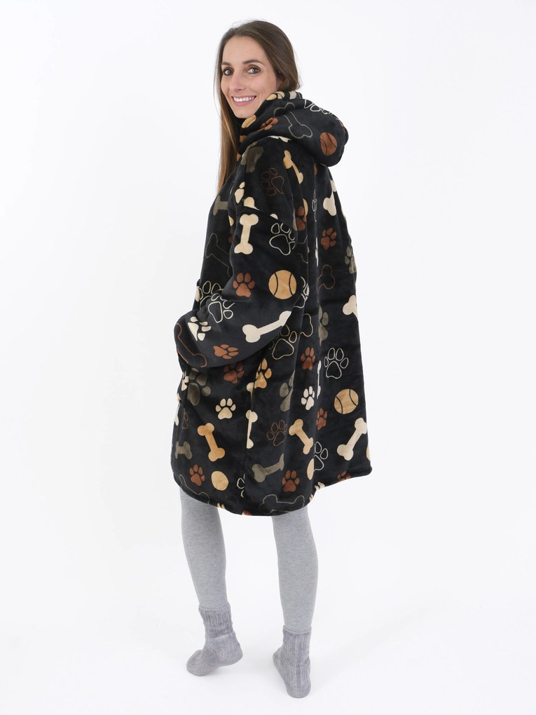 Baránková mikina mikroplyš – Psie labky čiernej veľkosť M