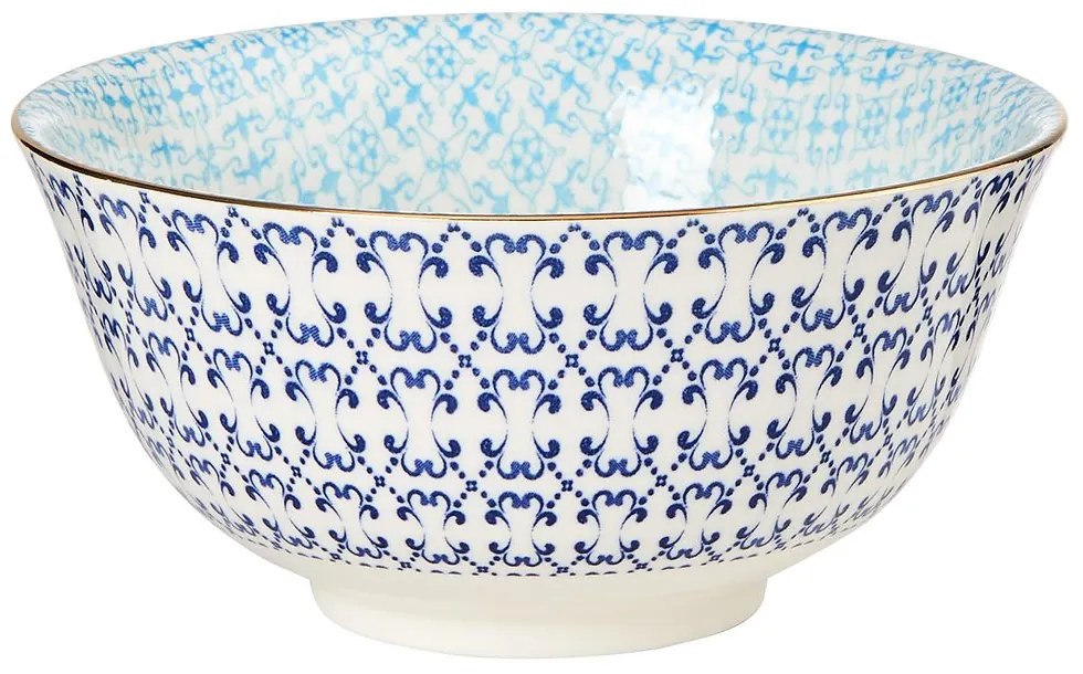 ORNAMENTS Miska so zlatým okrajom 520 ml - modrá/biela