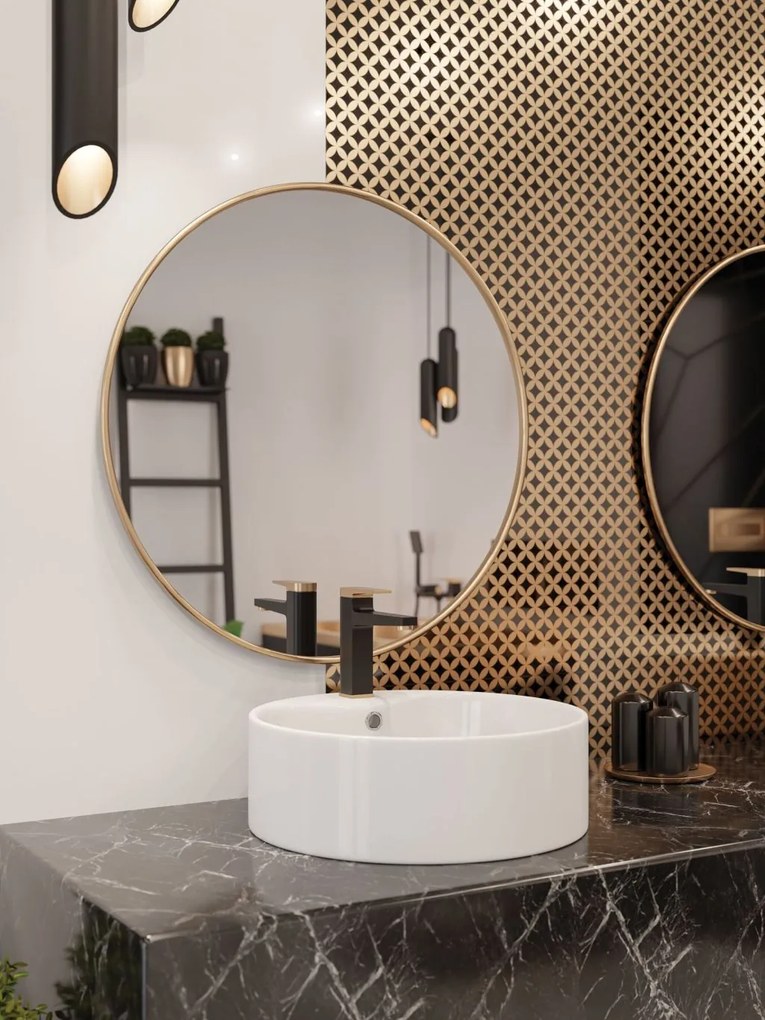 Invena Rondi, okrúhle keramické umývadlo na dosku 470x470x155 mm, biela lesklá, INV-CE-21-001-W