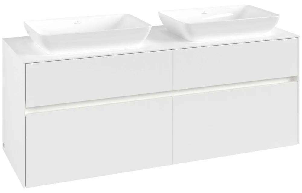 VILLEROY &amp; BOCH Collaro závesná skrinka pod dve umývadlá na dosku, 4 zásuvky, s LED osvetlením, 1400 x 500 x 548 mm, White Matt, C119B0MS