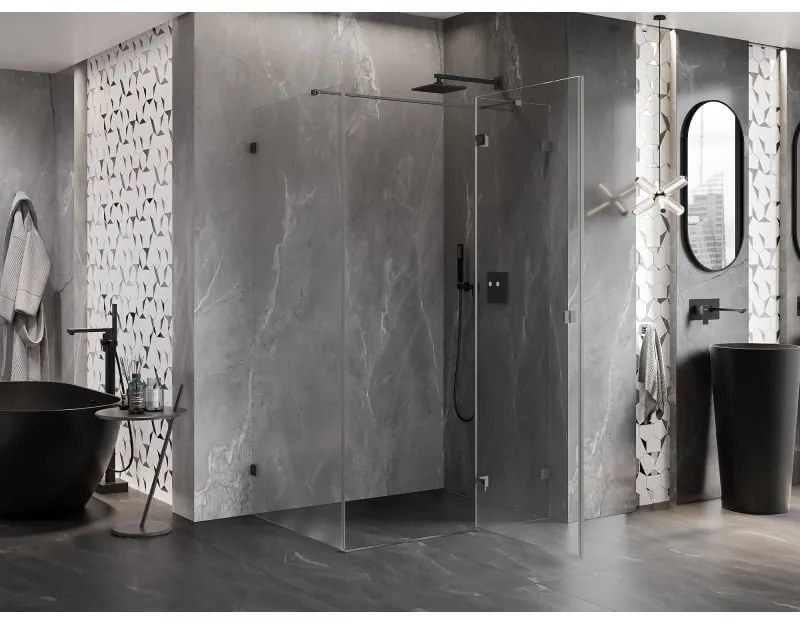 Mexen Lunar T, výklopný pravý sprchový kút 140 x 110 cm, 8mm číre sklo, profil grafit brúsený, 834T-140-110-66-00-P