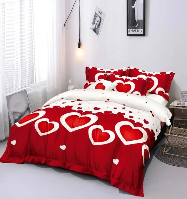 3 dielne obliečky Polycotton Hearts red 200x140cm+90x70cm TiaHome