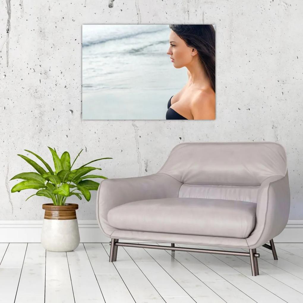 Sklenený obraz ženy na pláži (70x50 cm)