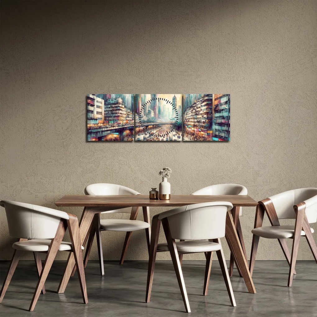 Obraz - Život veľkomesta (s hodinami) (90x30 cm)