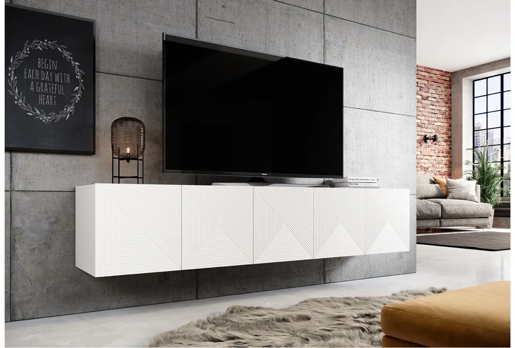 Závesná TV skrinka Asha 200 cm - biely mat