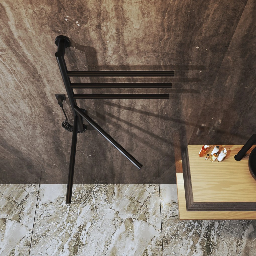 Gamma Awry, elektrický kúpeľňový radiátor s otočnými ramenami 516x622 mm, 75W, čierna, GMA-AWRY-622516-BK