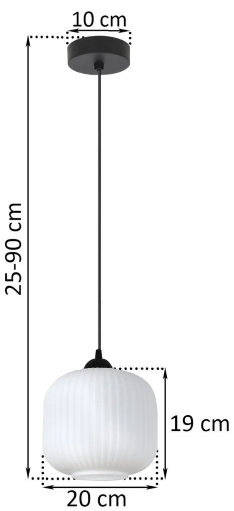 Závesné svietidlo Riffle 2, 1x biele sklenené tienidlo, b
