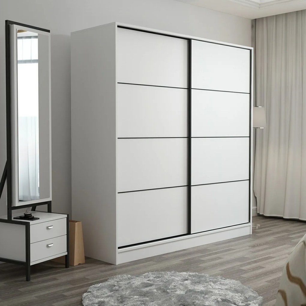 Šatníková skriňa Linea s dostatkom úložného priestoru 190 x 180 x 52 cm, biela
