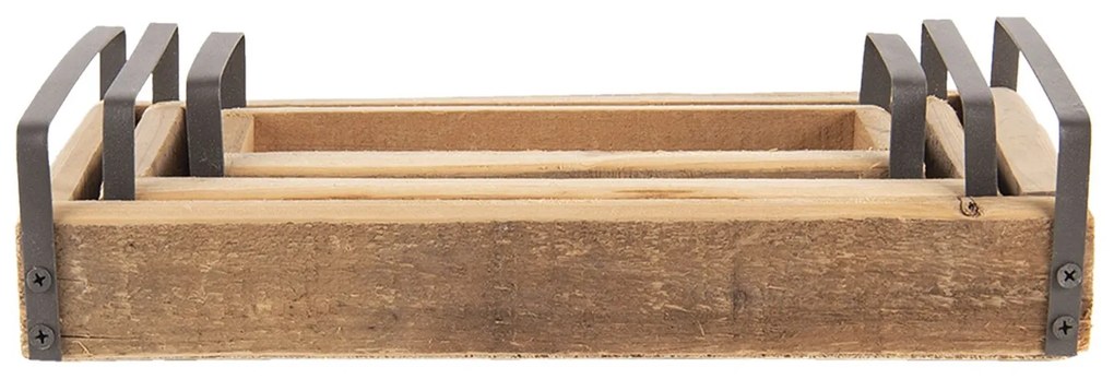 3 ks dekoratívne servírovacích tácok z recyklovaného dreva s kovovými ušami - 35 * 20 * 5/30 * 15 * 5/25 * 10 * 5 cm