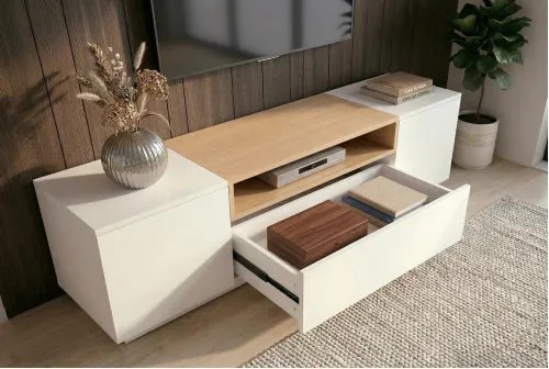 TV-skrinka 47810 Loft 160cm Biela/Prírodná Dub Dyha - Komfort-nábytok