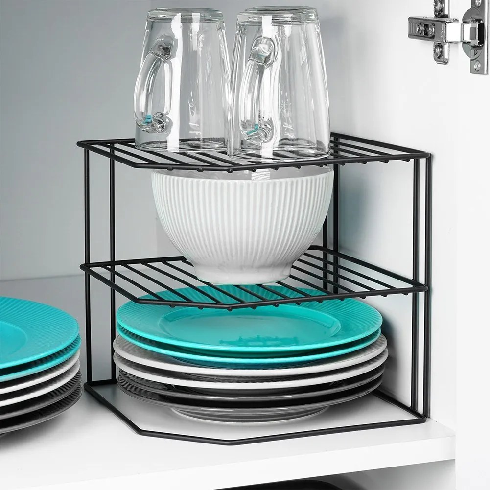 VILDE Prídavná polica, 3-poschodová, rohová, čierny kov 22 x 22 x 21 cm