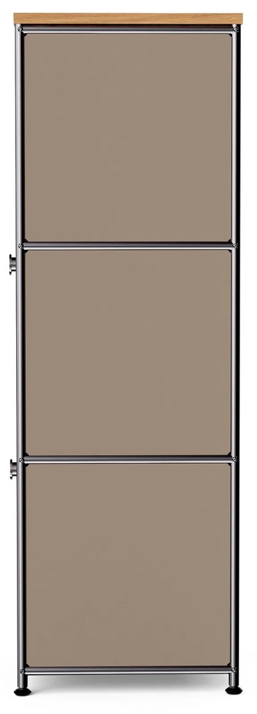 Úzka kovová komoda »CN3« s drevenou doskou a 2 výklopnými priečinkami, hnedosivá