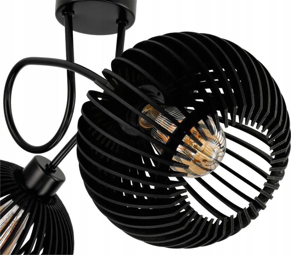 BERGE LED stropné svietidlo 2XE27, drevené, čierne