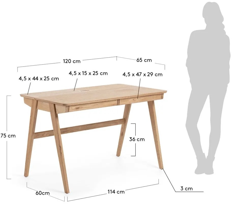 Pracovný stôl Kave Home Jakes Natural, 120 x 65 cm