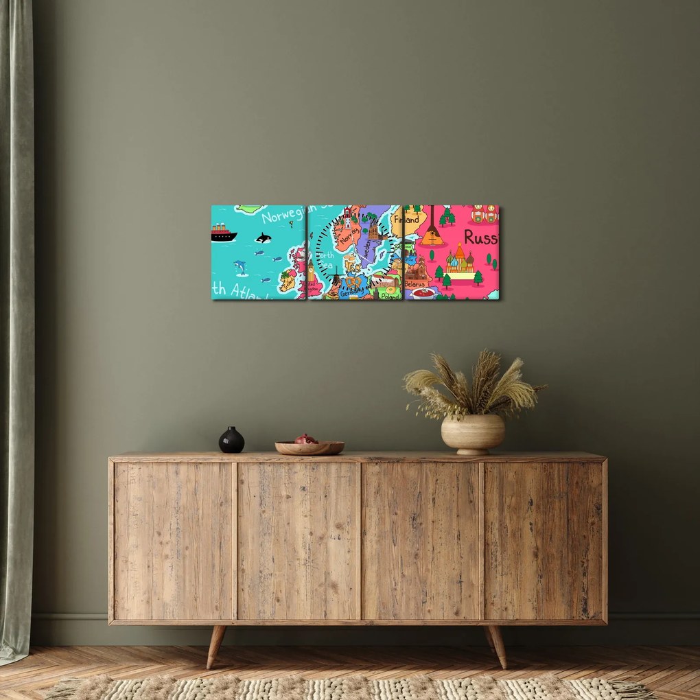 Obraz - Detská mapa Európy (s hodinami) (90x30 cm)