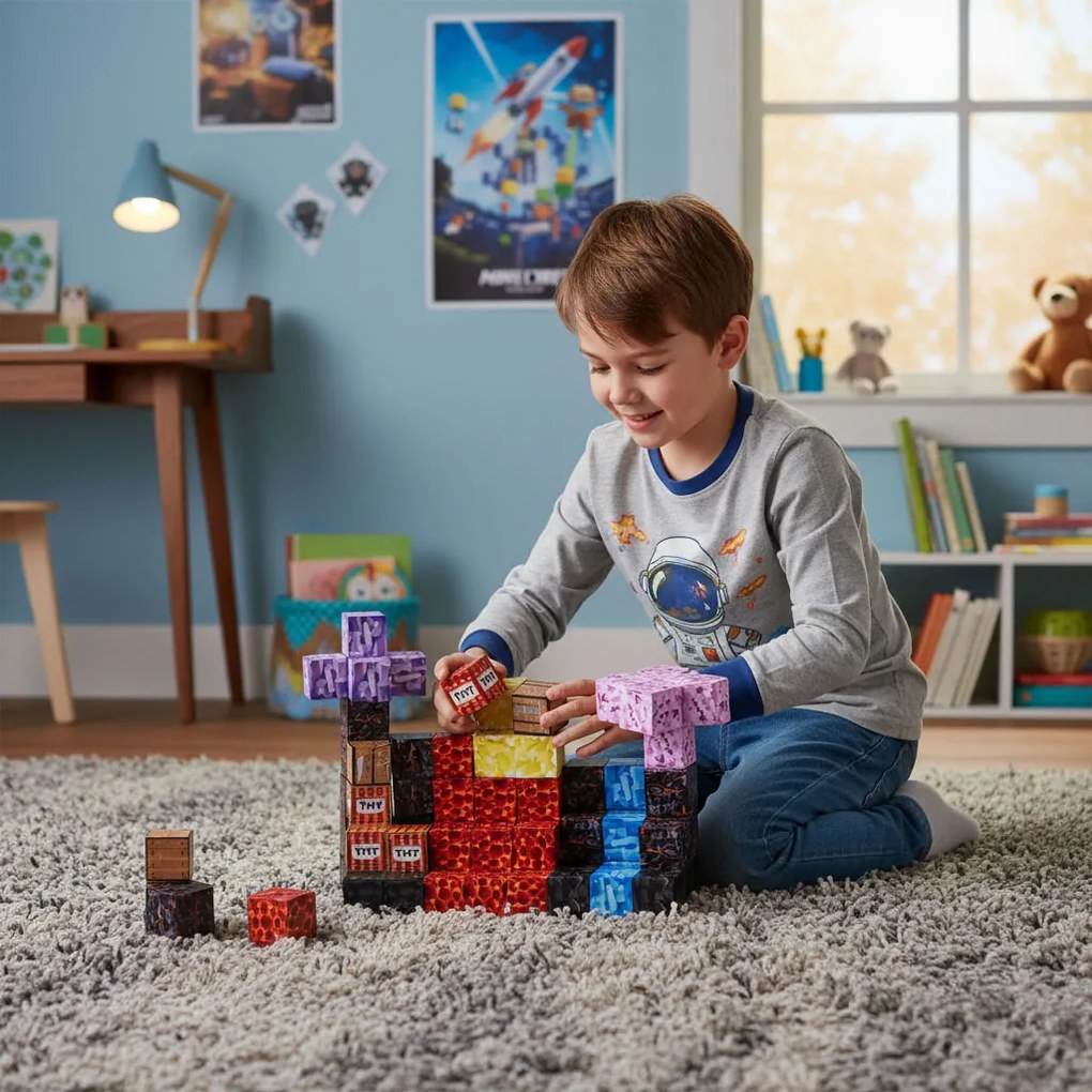 MULTISTORE Magnetické kocky 86 dielov – magnetická stavebnica pre deti 3+ so šablónami