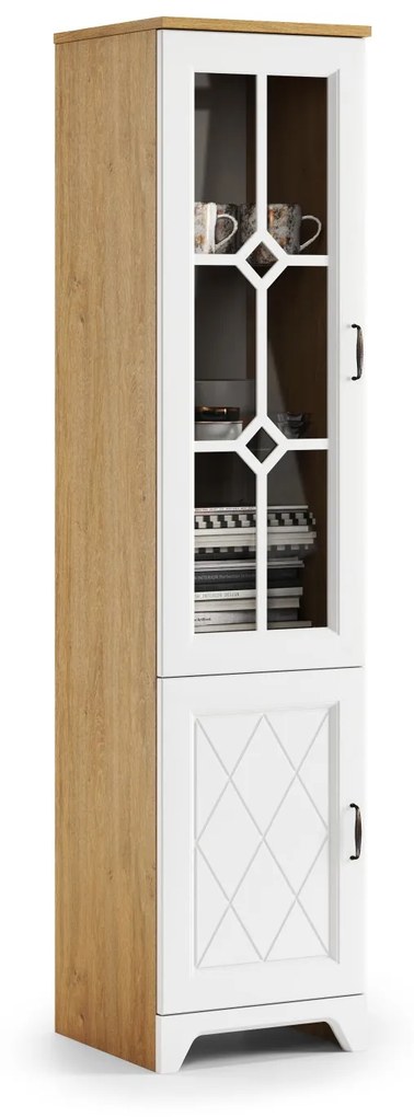 Vitrína PROVENZA KWD2 Kamenitý Dub/Biely Mat - STOJACA SKRINKA 2-DVEROVÁ KOMODA RETRO