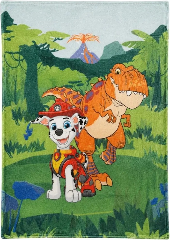 Detská coral fleece deka Labková patrola – Paw Patrol - motív Marshall a dinosaurus - 130x170 cm