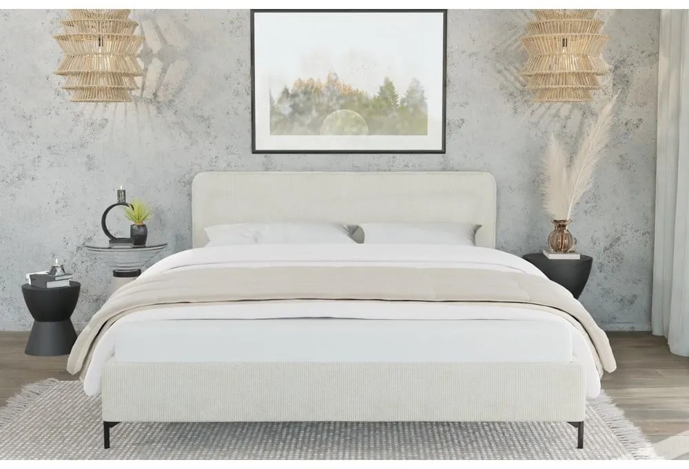 Béžová čalúnená dvojlôžková posteľ s roštom 180x200 cm Barker – Ropez