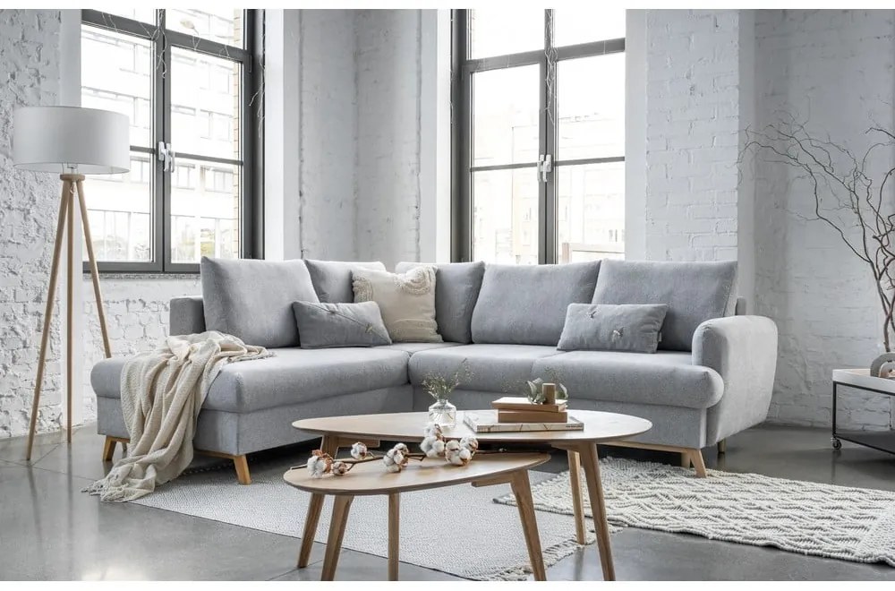 Svetlosivá rozkladacia/s úložným priestorom rohová pohovka (ľavý roh/do L) Scandic Lagom – Miuform