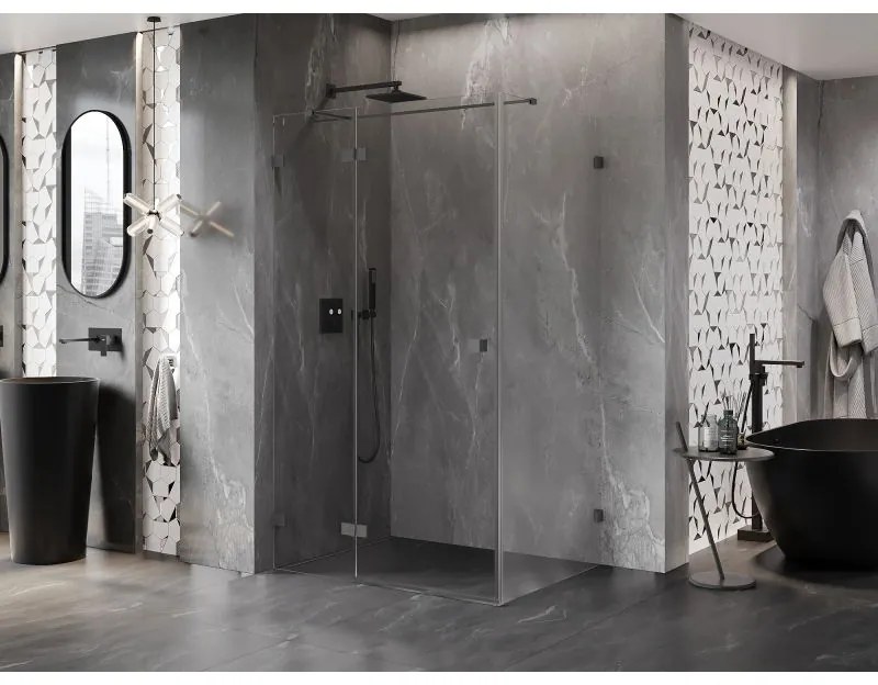 Mexen Lunar T, sklápací sprchový kút ľavý 130 x 80 cm, 8mm číre sklo, grafitový profil, 834T-130-080-95-00-L