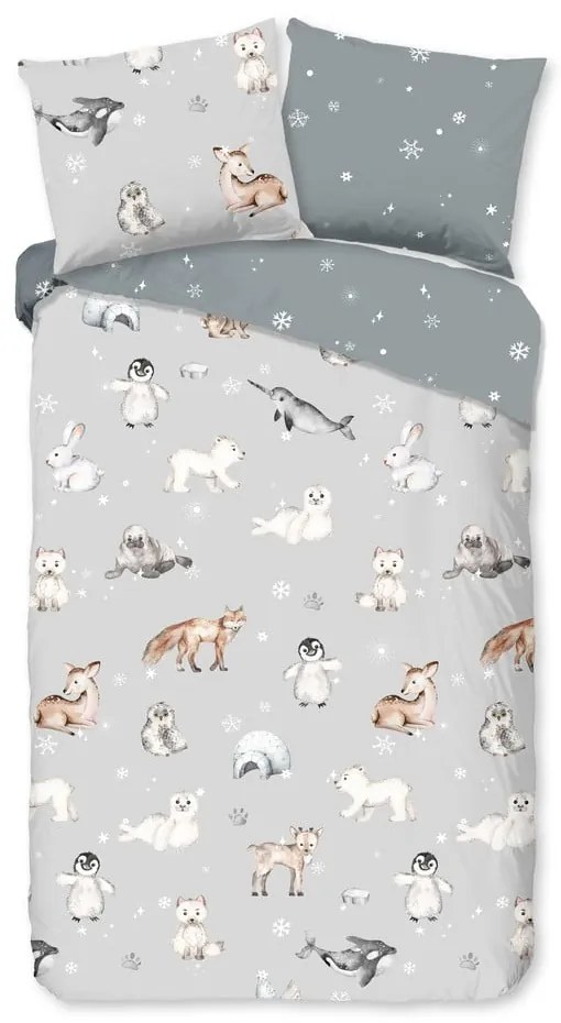 Sivé flanelové detské obliečky na jednolôžko 140x200 cm Cira – Good Morning