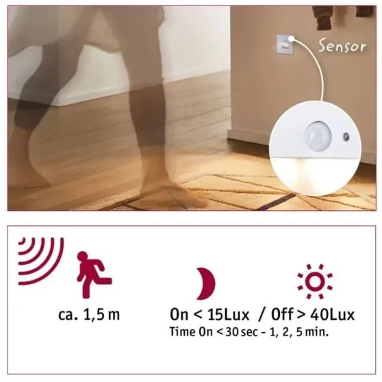 Paulmann 93133 - LED/1,2W Schodiskové svietidlo so senzorom EDGE 230V biela