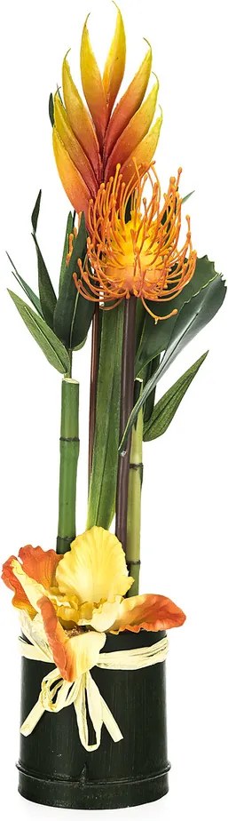 Aranžmán umelých kvetín Helicarie a bambusu