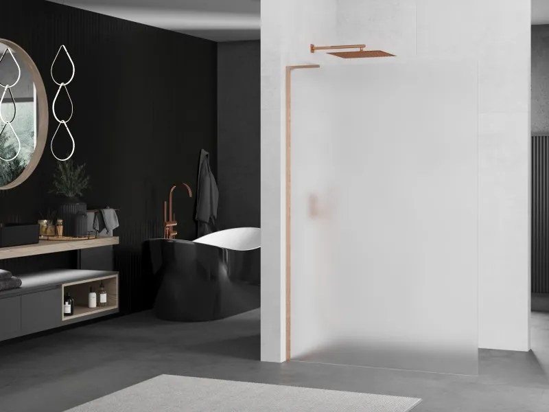Mexen Kioto L, sprchová zástena Walk-In 70 x 200 cm, 8mm sklo námraza, medený matný profil, 800-070-103-65-30