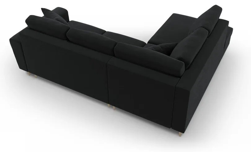 Čierna zamatová rozkladacia/s úložným priestorom rohová pohovka (ľavý roh/do L) Kyoto – Cosmopolitan Design