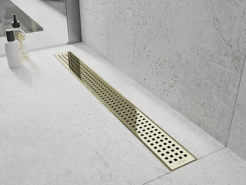 Mexen Flat 360°, nerezový sprchový žľab vzor M08 90 cm, zlatá lesklá, 1525090-40