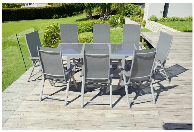 Livarno home Hliníkový záhradný rozkladací stôl Houston + Hliníkové kreslo Houston s vysokým operadlom, 8 kusov (800008267)