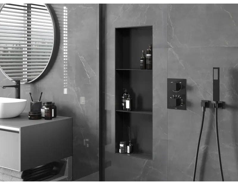 Mexen X-Wall-NR, polička na zapustenie pod obklad bez goliera 90 x 30 cm, čierna matná, 1971903010S