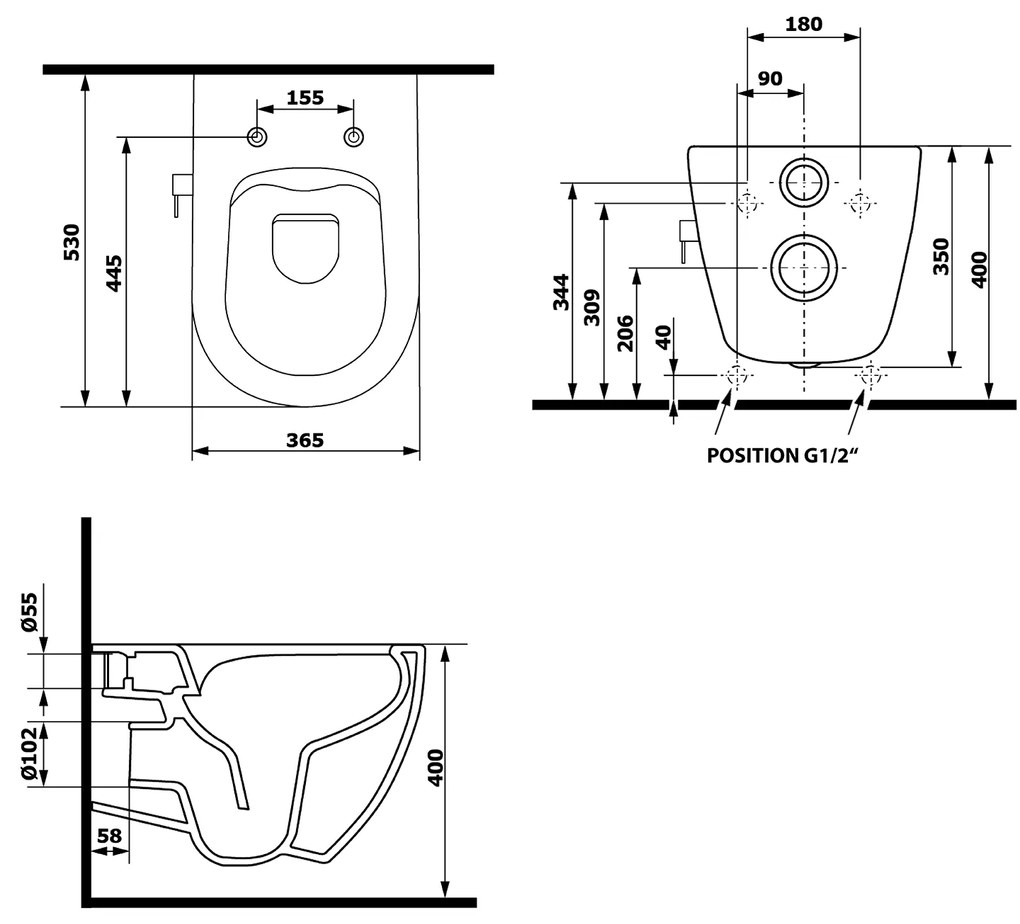 Isvea Isvea, INFINITY CLEANWASH závesná WC misa Rimless, integrovaná batéria a bidetová spŕška 36,5x53cm, biela, 10NFS1005I