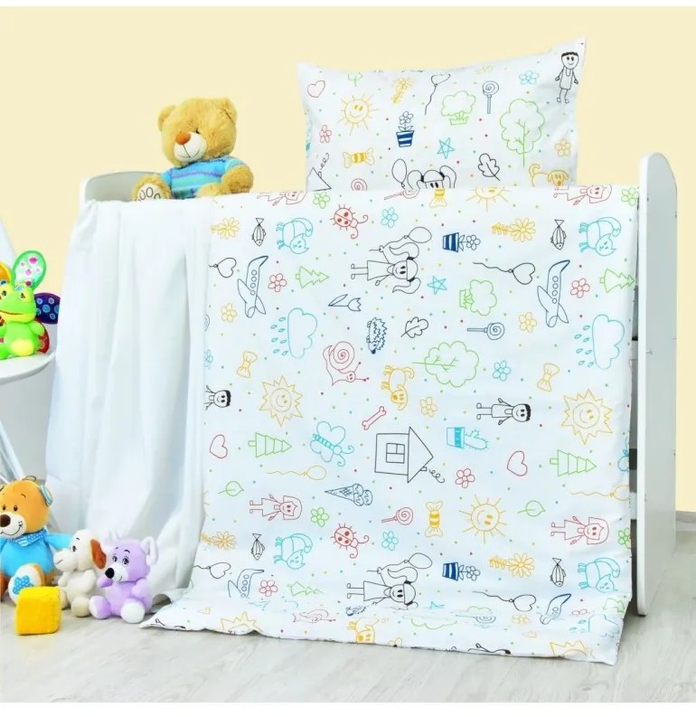 Obliečky detské bavlnené Happy biele EMI, Vankúš 70x90