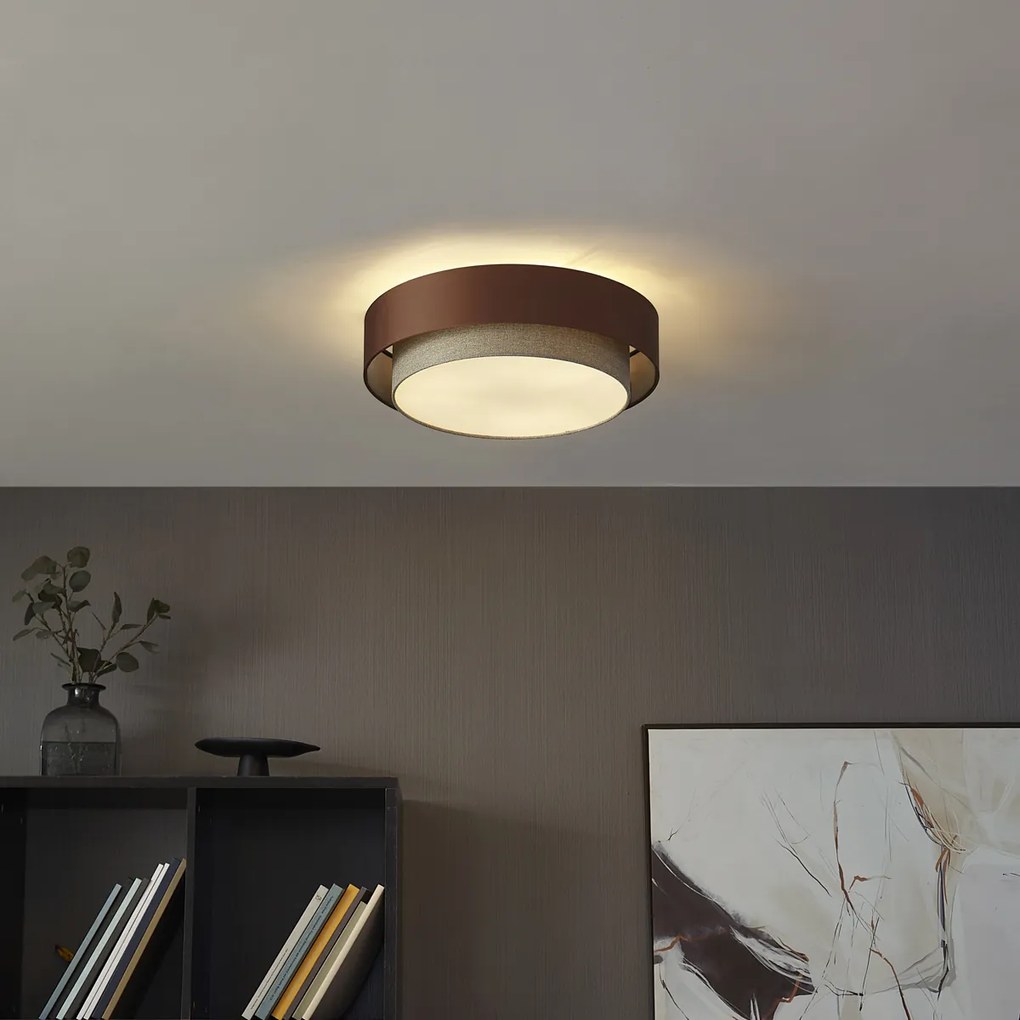 Moderné stropné svietidlo tmavý bronz s farbou taupe 50cm 3-svetlá - Drum Duo