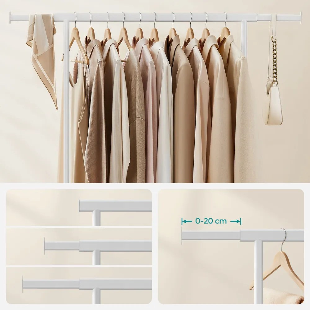 SongmicsHome Stojan na oblečenie INEZ na kolieskach, max.90kg, 83,5x45x160cm, biela