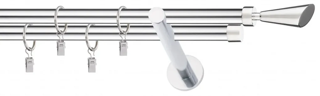 Dekorstudio Chrómová dvojradová garniža KALIA 19mm Dĺžka: 320cm, Typ uchytenia: Držiak dvojitý modern, Typ príslušenstva: Bez príslušenstva