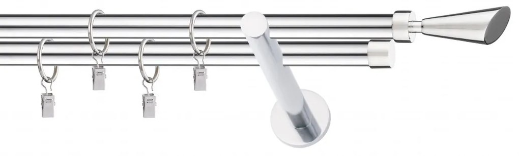 Dekorstudio Chrómová dvojradová garniža KALIA 19mm Dĺžka: 420cm, Typ uchytenia: Držiak dvojitý modern, Typ príslušenstva: Krúžky tiché so štipcami