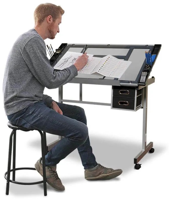 Rysovací stôl so sklopnou sklenenou doskou