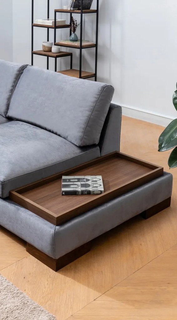 Rohová pohovka Tulip s odkladacím stolíkom tmavošedá ľavá