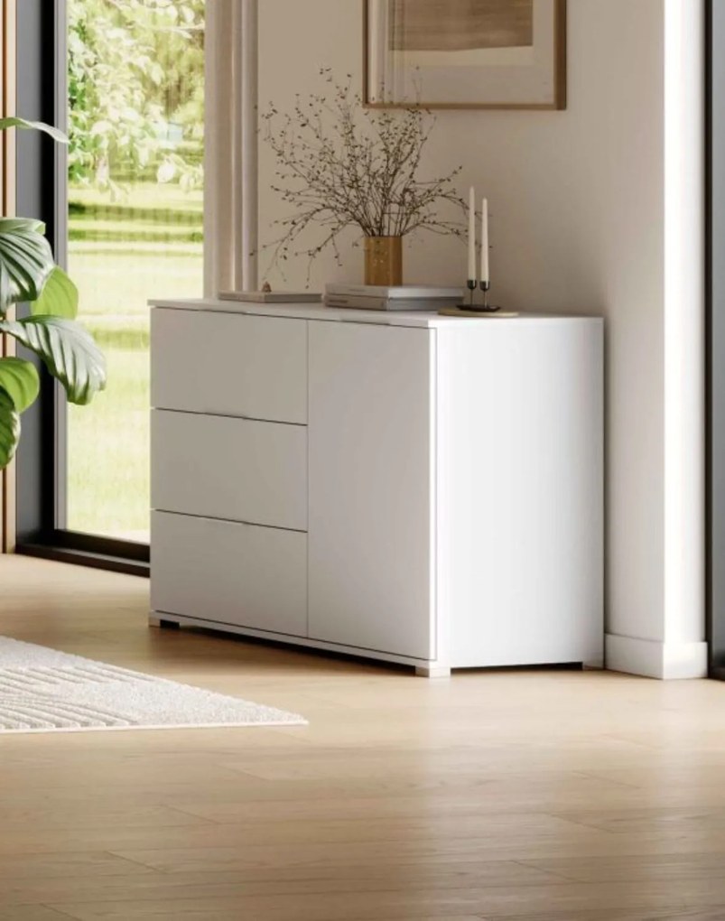 Biela komoda 120 cm so zásuvkami a skrinkou Barton BT-61-WM