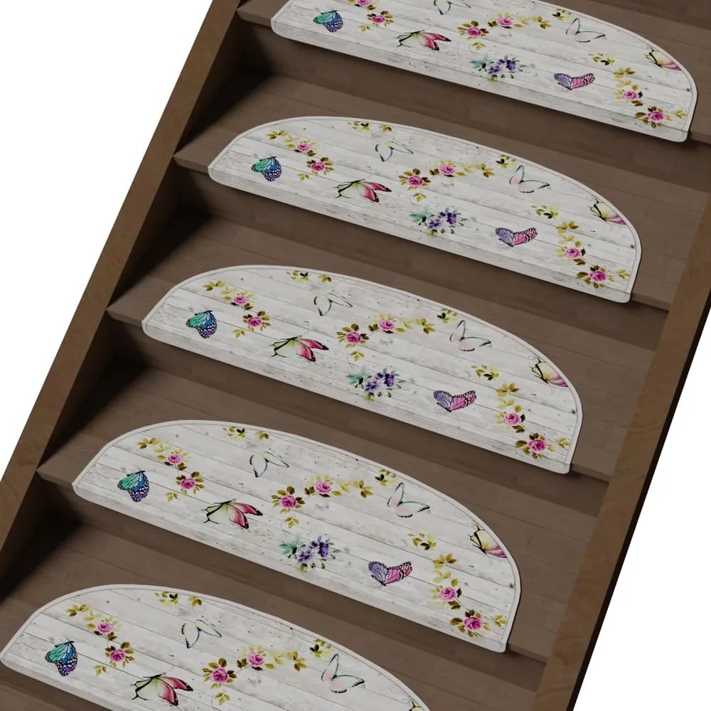Krémovobiele nášľapy na schody v súprave 16 ks 20x65 cm Butterfly Life – Vitaus