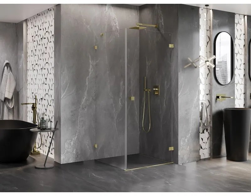 Mexen Lunar-B, pravostranný výklopný sprchový kút 70 x 70 cm, 8mm číre sklo, zlatý kartáčovaný - 832-070-070-55-00-P